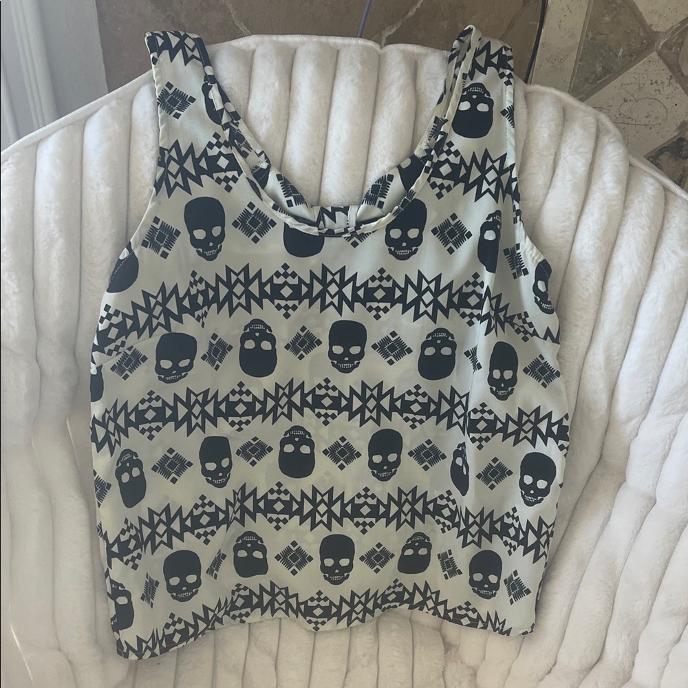 Charlotte Russe Black and White Skull Print Tank Top